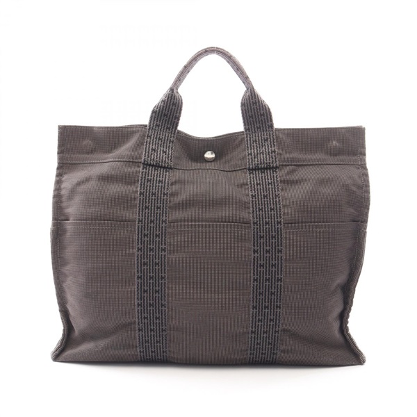HERMES Herline MM Tote hand Bag canvas Nylon Gray Used unisex SHW