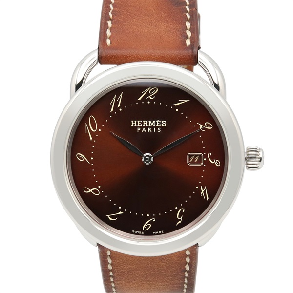 HERMES Arceau Wrist Watch AR5.710 Quartz Stainless Steel Leather belt Used mens