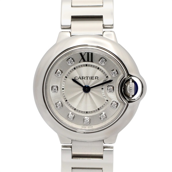 CARTIER Baron Blue SM 11P Diamond Wrist Watch WE902073 Quartz SS Used Women