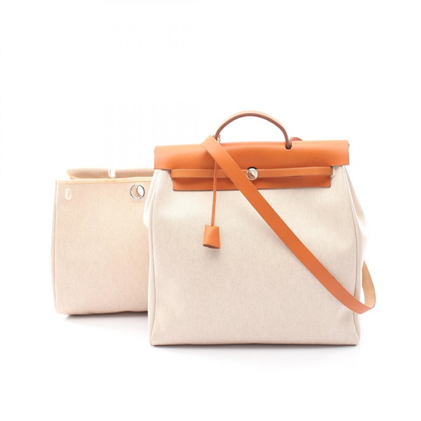 HERMES Herbag MM shoulder Handbag C Toile H Hunter ecru natural Used SHW