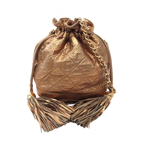 CHANEL Matelasse Drawstring Chain Crossbody Shoulder Bag leather Gold GHW Used