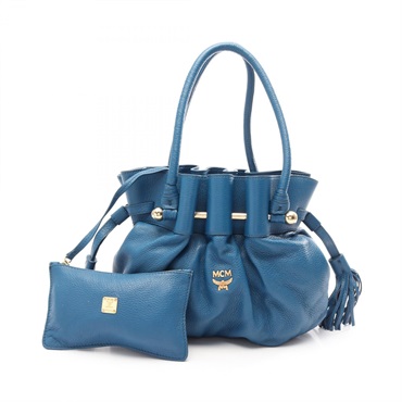 MCM Shoulder drawstring hand Bag purse leather Blue Used Women
