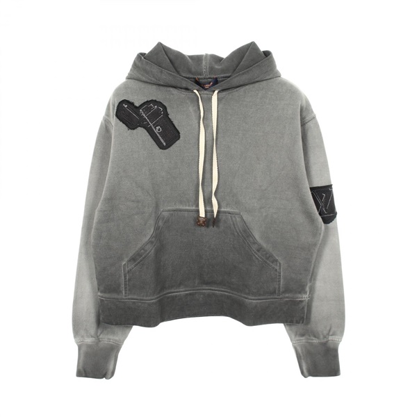 LOUIS VUITTON Logo patch Gradient Hoodie Sweatshirt cotton Gray Women size S LV