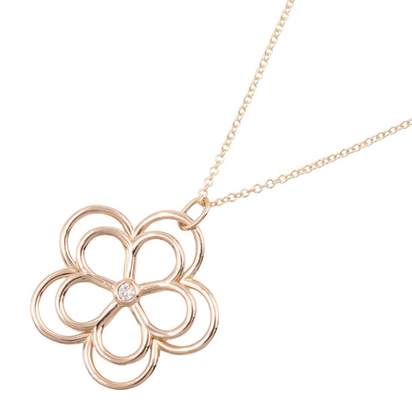 TIFFANY＆CO Open Flower Diamond Necklace Pendant 18KRG Pink Rose Gold Used Women