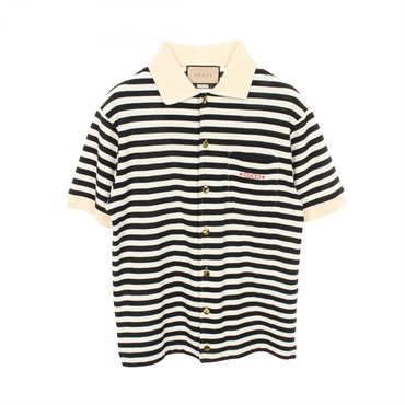 GUCCI Logo embroidered striped Tops 692144 cotton Beige Black Used mens size XS