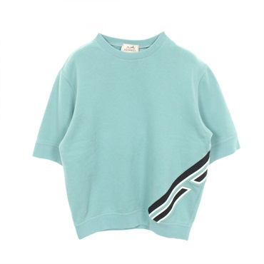 HERMES RUN H Fleece-lined Short-Sleeve Sweatshirt H457730HA cotton Blue Used #S