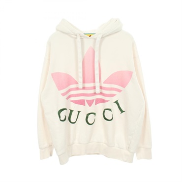 GUCCI× adidas Trefoil Hoodie Tops 717427 cotton White Pink Green Used mens #S