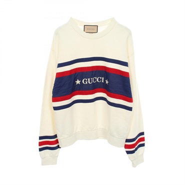 GUCCI Embroidered logo Sweatshirts 746988 cotton White Blue Red Used mens #XS