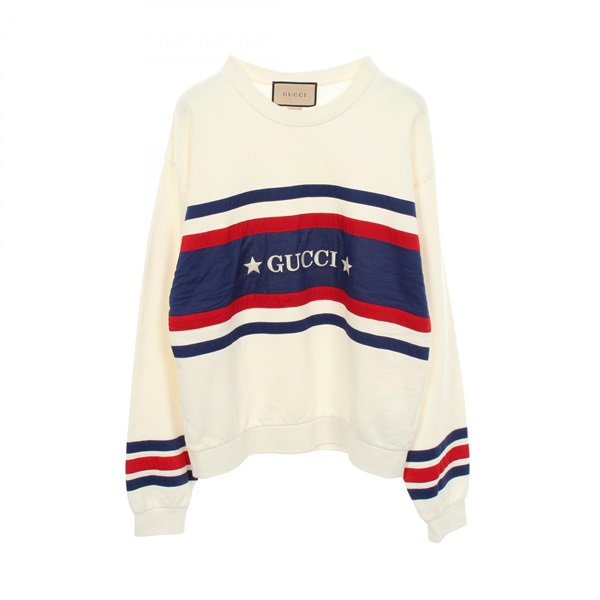 GUCCI Embroidered logo Sweatshirts 746988 cotton White Blue Red Used mens #XS