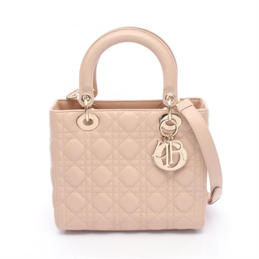 Christian Dior LADY DIOR Cannage 2WAY Shoulder Handbag leather Pink Used Women