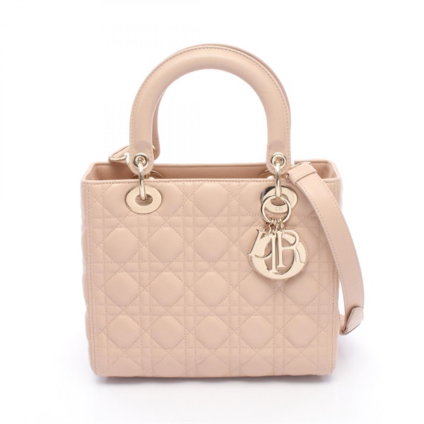 Christian Dior LADY DIOR Cannage 2WAY Shoulder Handbag leather Pink Used Women