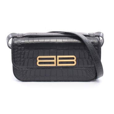 BALENCIAGA GOSSIP Embossed Shoulder Bag 674693 leather Black Used Women