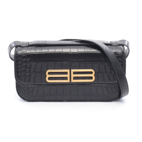 BALENCIAGA GOSSIP Embossed Shoulder Bag 674693 leather Black Used Women