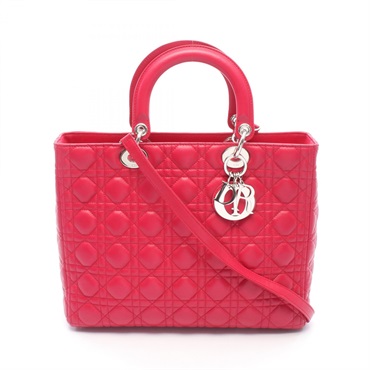 Christian Dior Lady Dior Large Shoulder Handbag leather Pink SHW Used Women