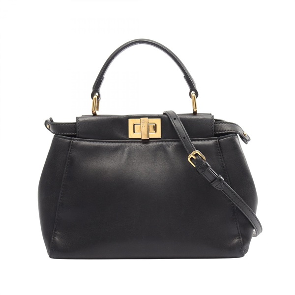FENDI Mini Peek-a-Boo shoulder crossbody Handbag 8BN244 leather Black Used Women