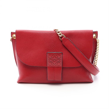 LOEWE Avenue Anagram chain Shoulder crossbody Bag leather Red Used Women