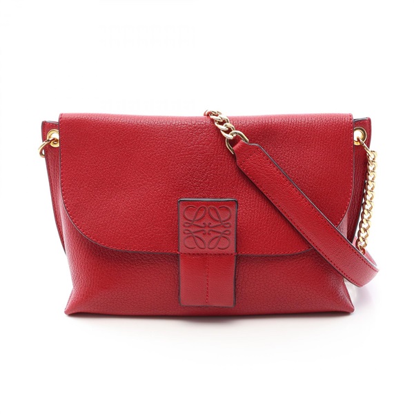LOEWE Avenue Anagram chain Shoulder crossbody Bag leather Red Used Women