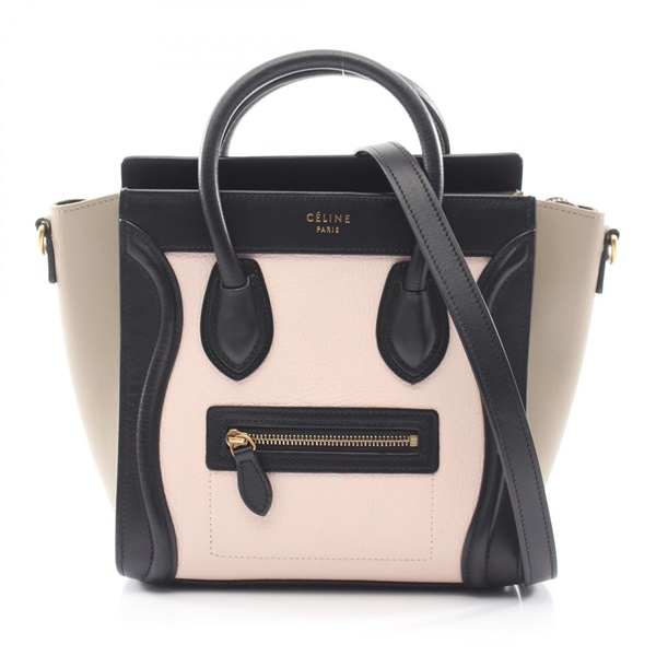 CELINE Luggage Nano Shopper 2WAY Shoulder Handbag 168243 leather Pink Black
