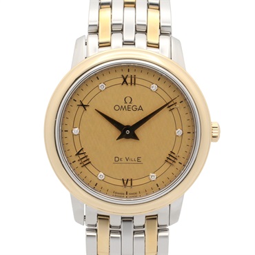 OMEGA De Ville Prestige Diamond Wrist Watch Quartz 18KYG Gold SS NEW women