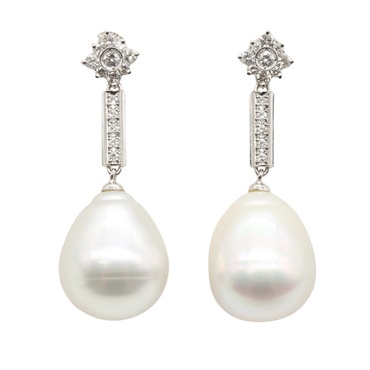 JEWELRY Pearl Diamond Earring Pt850 Platinum Silver White Used Women