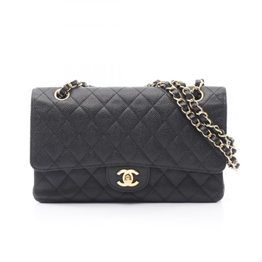 CHANEL Matelasse Double Flap Chain Shoulder Bag Calfskin Black GHW Used Women