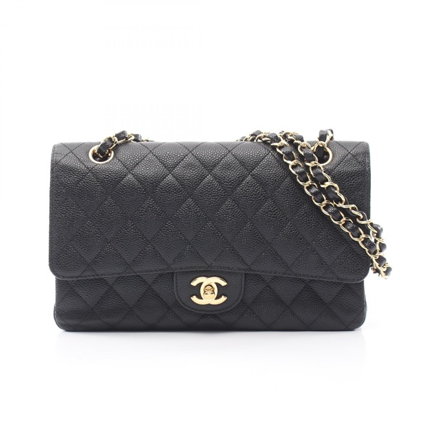 CHANEL Matelasse Double Flap Chain Shoulder Bag Calfskin Black GHW Used Women