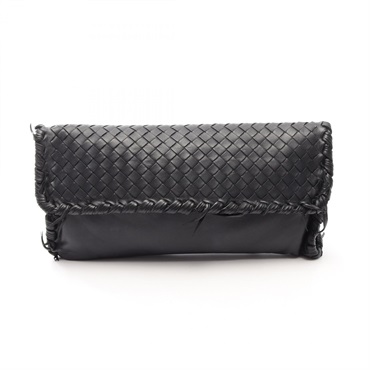 BOTTEGA VENETA Intrecciato business clutch bag lamskin leather Black Used Women