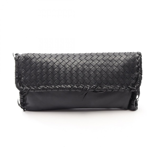 BOTTEGA VENETA Intrecciato business clutch bag lamskin leather Black Used Women