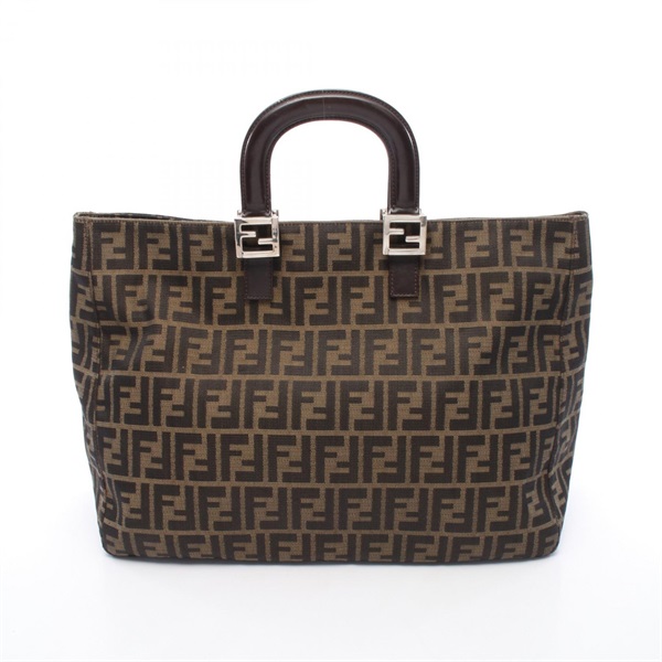 FENDI Zucca Tote Handbag canvas leather Brown Used Women FF