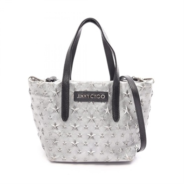 JIMMY CHOO MINISARA Star Studs Shoulder Handbag leather Silver Black Used Women