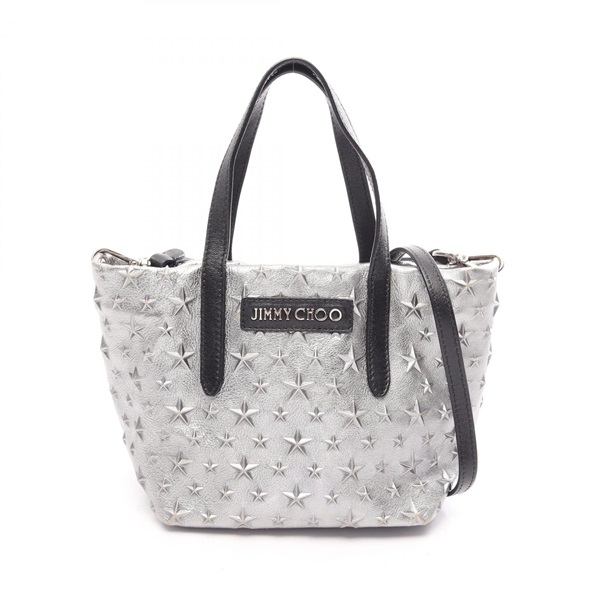 JIMMY CHOO MINISARA Star Studs Shoulder Handbag leather Silver Black Used Women