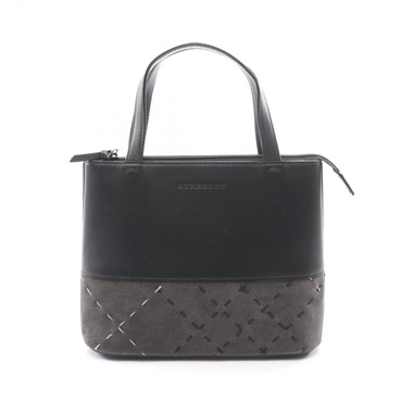 BURBERRY Tote Handbag leather Suede Black Used Women