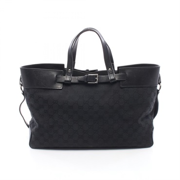 GUCCI GG canvas Tote Hand Bag 106251 canvas leather Black Used Women