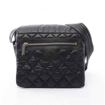 CHANEL Cococoon Crossbody Shoulder Bag Nylon leather Black SHW Used Women CC