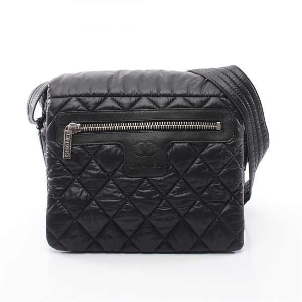 CHANEL Cococoon Crossbody Shoulder Bag Nylon leather Black SHW Used Women CC