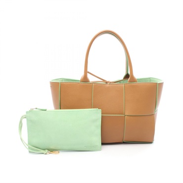 BOTTEGA VENETA Arco Maxi Intrecciato Tote hand Bag 652867 leather Brown Green