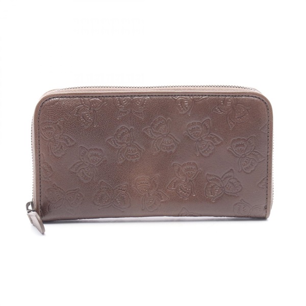 BOTTEGA VENETA Butterfly Around zip long wallet purse leather Brown Used Women