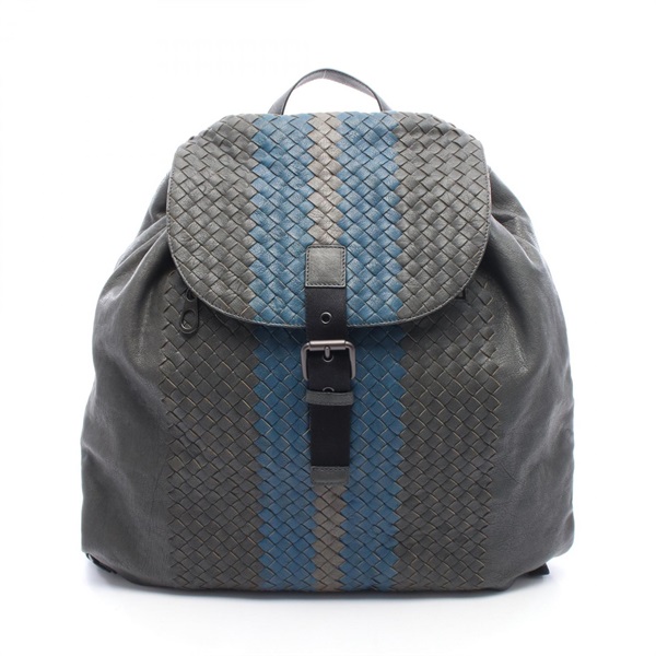 BOTTEGA VENETA Intrecciato Rucksack Backpack bag leather Gray Blue Used Women