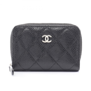 CHANEL Matelasse Coin purse wallet Grained Calfskin leather Black Used Women SHW