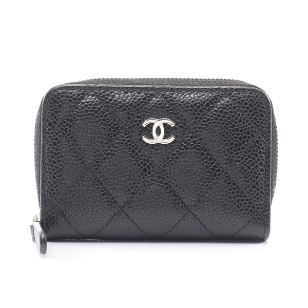CHANEL Matelasse Coin purse wallet Grained Calfskin leather Black Used Women SHW