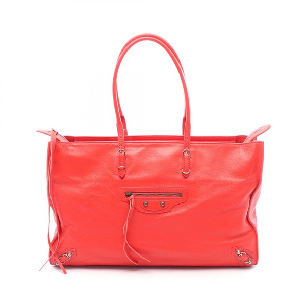 BALENCIAGA Paper Office Zip Tote hand Bag 327771 leather Red Used Women