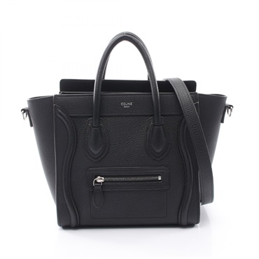 CELINE Luggage Nano Shopper shoulder crossbody Handbag leather Black Used Women