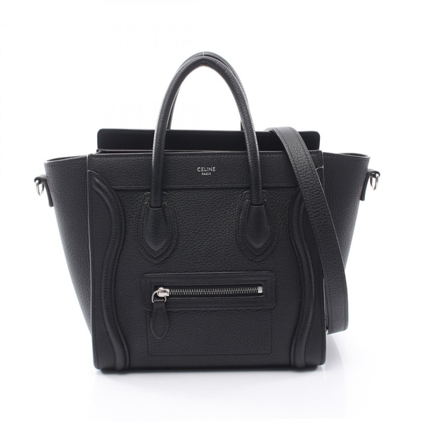 CELINE Luggage Nano Shopper shoulder crossbody Handbag leather Black Used Women