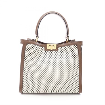 FENDI Peekaboo X-Lite Medium Perforated Tote Handbag 8BN310 leather White Used