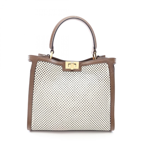 FENDI Peekaboo X-Lite Medium Perforated Tote Handbag 8BN310 leather White Used