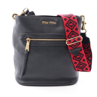Miu Miu MADRAS Madras Shoulder Bag 5BE026 leather Black Used Women