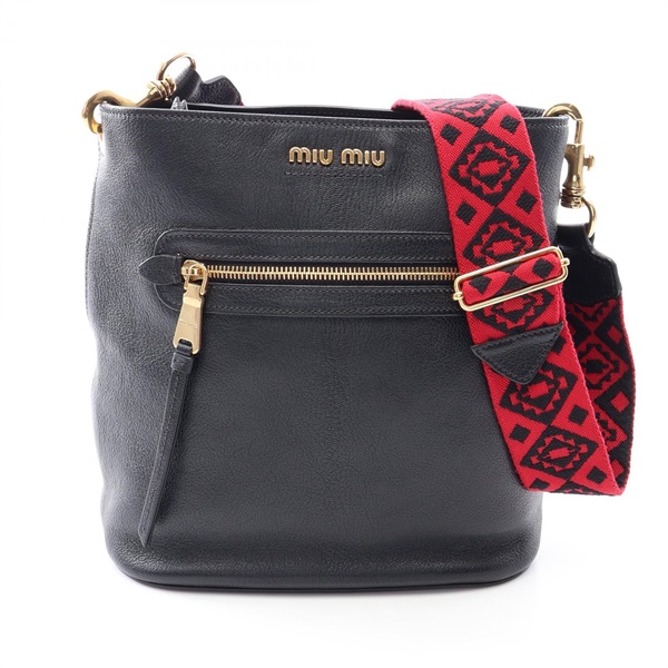 Miu Miu MADRAS Madras Shoulder Bag 5BE026 leather Black Used Women