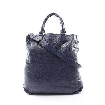 BALENCIAGA shoulder hand Tote Bag 298978 leather Navy Used Women