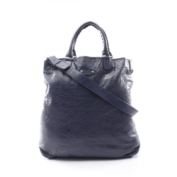BALENCIAGA shoulder hand Tote Bag 298978 leather Navy Used Women