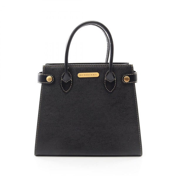 BURBERRY Logo Handbag leather Black GHW Used Women